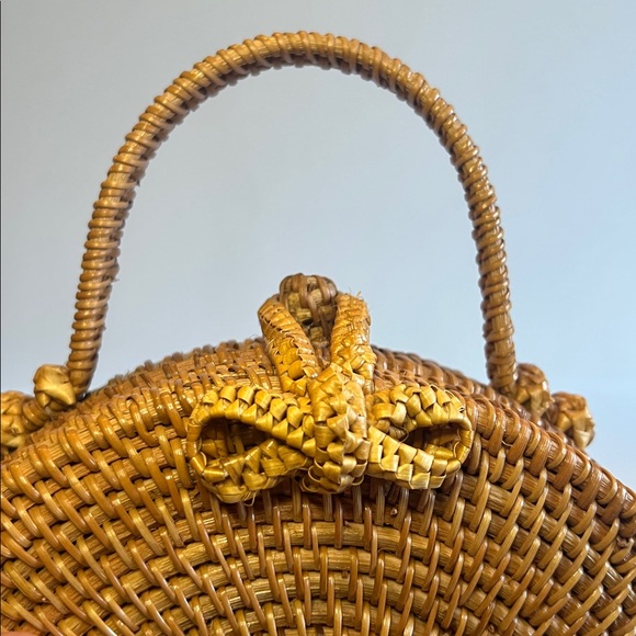 Boho Rattan Woven Circle Round Crossbody Handbag Cottagecore Summer Beach - Picture 10 of 12